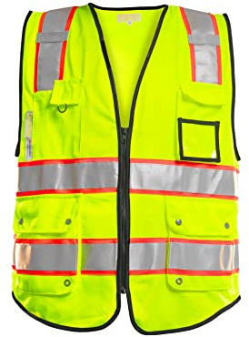 PACIFIC PPE 10 Pockets Safety Vest for Men, 3M High Visibility Reflective Strips with Pockets and Zipper, ANSI Class 2, Yellow, X-Large