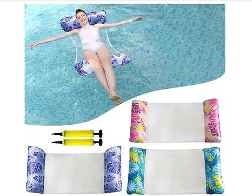 130cm Inflatable Pool Floats Hammock 2 PCS 4-in-1 Multi-Purpose Float Bed Raft Recliner Beach Hot Tub Mat (Saddle, Chair, Hammock, Drifter) Swimming Chair, Pool Inflatable Toys for Adults