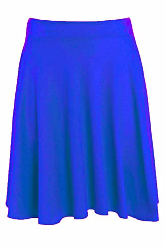 REAL LIFE FASHION LTD Womens Plus Size Elasticated Waist Plain and Printed Flared Skirt Ladies Flared Skater Midi Skirt Casual Wear Summer Elastic Waist Skater Skirt UK Size 14-28 Royal Blue