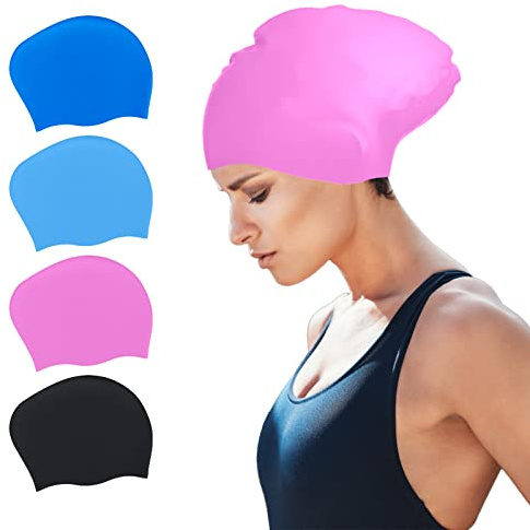 SUSNUAN Swimming Cap for Women and Men, Large Swimming Cap for Long hair Waterproof Silicone Swimming Hat for Long Hair, Adult Swimming Hat Swim Cap Pink 21*26CM