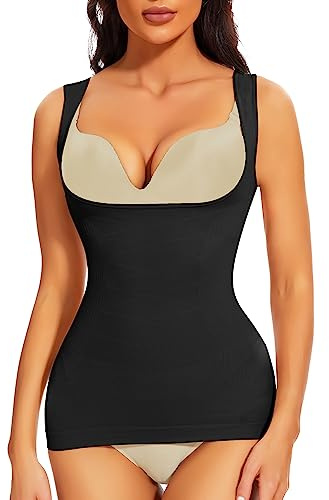 Joyshaper Shapewear Unterhemd Damen Top Unterbrust Body Shaper Bauchweg Top Shape Hemd Nahtlos Unterhemden Formende Tops Shaping Hemdchen Trägertop Bauch Weg Shirt Figurformend Unterwäsche Schwarz L