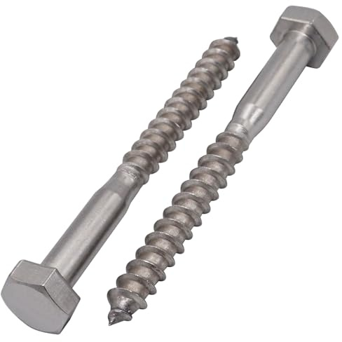 SKIR'CO (4 pz) Tornillos para madera con cabeza hexagonal de acero inoxidable M10 x 100 mm, tirafondos DIN 571, tornillos hexagonales