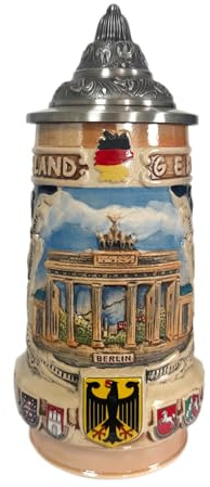 Oneastern German Beer Stein Mug BERLIN Castle Eagle Emblem Oktoberfest Steins With Lid Easter Gifts For Men, Dad, Best Friend, Beer Enthusiast, Authentic Hand Engraved 0.7 Liter 0712DH