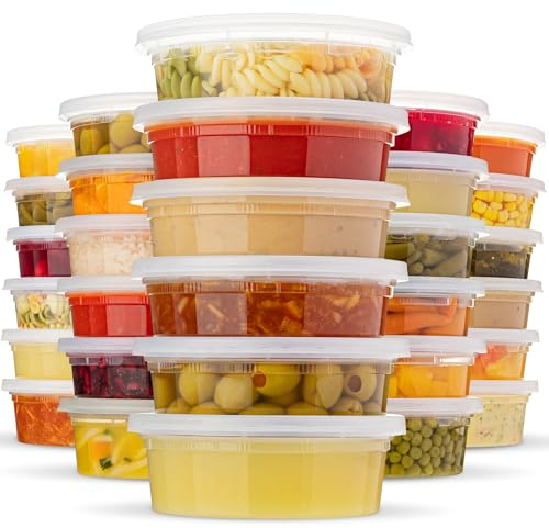 XpressPak Plastic Containers With Lids - [50-Pack] -(8 Oz - 250ml) - Soup Containers & Food Storage Takeout To Go - Storage and Freezer Airtight Plastic Containers - Microwave & Freezer Safe,BPA-Free