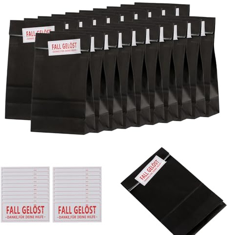 Lot de 20 sacs en papier noir sacs cadeaux d'anniversaire d'enfant fête de détective pour enfants, garçons et filles