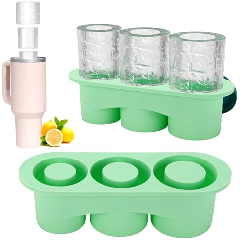 Auauraintt Vassoio per cubetti di ghiaccio in silicone per Stanley Cup,Vassoio per cubetti di ghiaccio a 3 cilindri cavi,in silicone con coperchio Senza BPA,Accessori per 20-40 oz (B)
