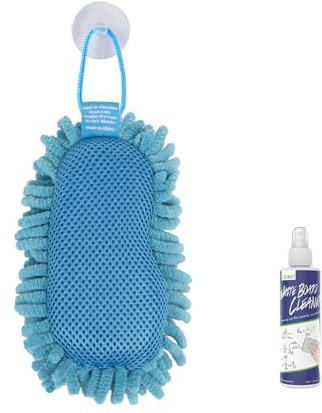 loukin Shag Dry Erase Eraser (3.4 Fl Oz Whiteboard Cleaner Included), Whiteboard Eraser with Suction Cup, Microfiber, Washable, for Classroom, Home and Office Use, Blue