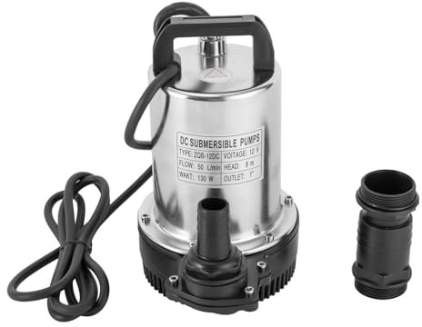 160W 12V Sump Pump, Stainless Steel Submersible Portable Sewage Dirty Water-Pump Heavy Duty Electric Garden Sumppump for Clean/Dirty Water, Swimming Pools, Flooded Cellars