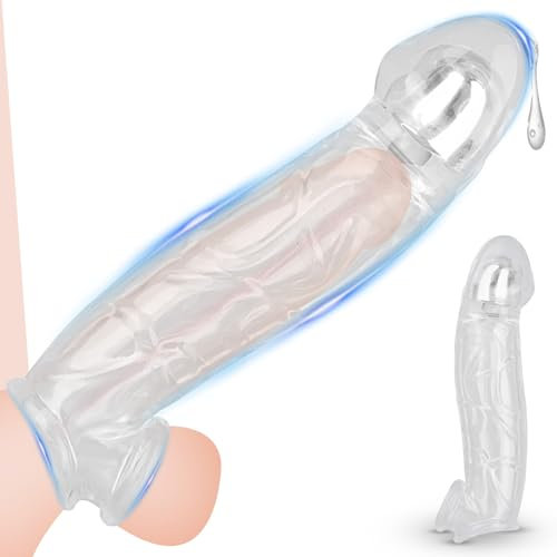 Penishülle Penismanschetten 230mm Penisvergrößerung Penis Sleeve,mit Vergrößern Eichel & Rutschfest Hodenringe Penisringe Cockring,Penispumpe Penis Extender,Sex Spielzeug für die Männer Paare (L)