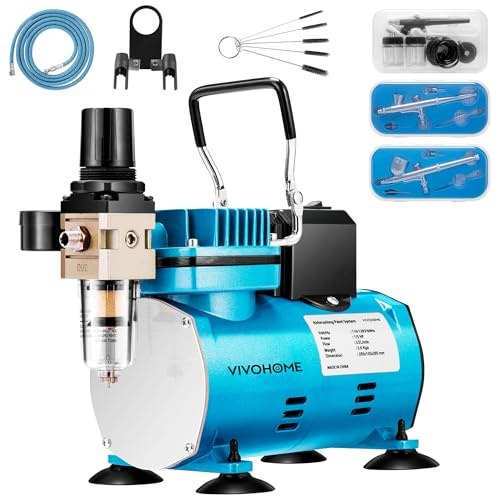 VIVOHOME 1/5HP Compresor de Aerógrafo Flujo de Aire 23-25L/min Portátil Kit de Pintura Profesional con Regulador de Presión 4 Bar para Gráficos Parada Automática