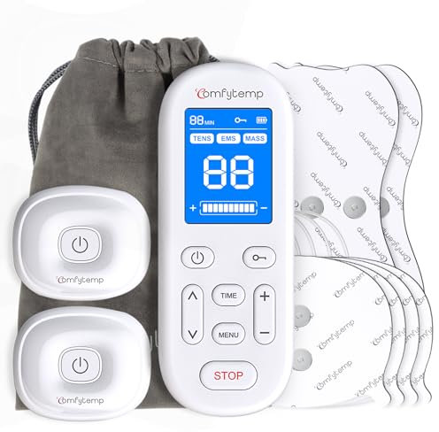 Comfytemp TENS/EMS/Massage Gerät Kabellos,2 Wireless Host 4 Elektroden Schmerztherapie mit 30 Programme 20 Intensitätsstufen für Knie Rücken Schulter Arm Muskelstimulator mit 4 Pads K6114