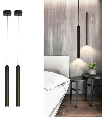 SXHZLY Lampada a Sospensione Comodino Camera da Letto, 2 Pezzi lampadario led a cilindro Nero, Regolabile In Altezza lampada a sospensione moderna per cucina soggiorno tavolo da letto 30cm (2)
