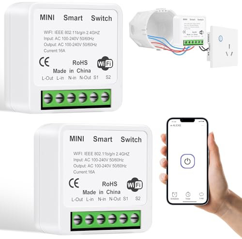 AXFEE Interruptor Inteligente Wifi, Interruptor WiFi Inteligente Bricolaje de 2 Vías, 2 Piezas Interruptor WiFi Inteligente Programable 2.4GHz, Compatible con Alexa y Google Home, 10A 2400W