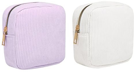 Bolsa De Almacenaje De Pañuelos Sanitarios, Mini Neceser Portátil, Bolsa De Almacenamiento De Pana (Púrpura, Blanco), 2 Uds.