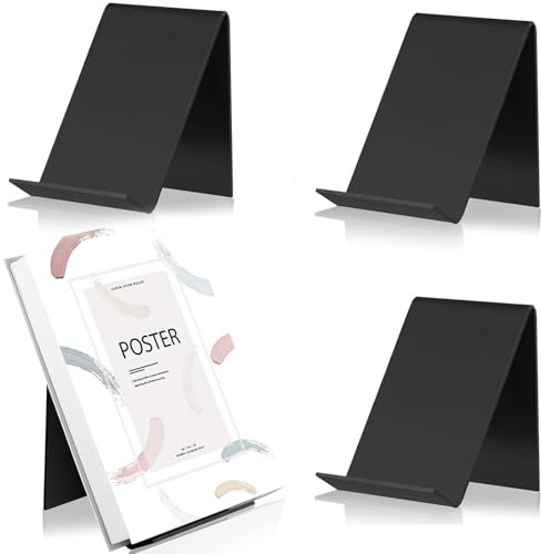 3 Stück Buchaufsteller Schwarz Buchständer Acryl 13x10x11,5cm Buchstützen Prospektständer Buchhalter Präsentationsständer Acryl Postkartenhalter für Bücher Bilderalben Bilderbücher Menüposter