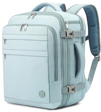 VANKEV Zaino da Viaggio Aereo per Ryanair EasyJet Eurowings Wizz Air Espandibile 40x30x20 a 40x30x25, 24L a 30L, Bagaglio a Mano Per Viaggi Adatta a Laptop da 15,6 Pollici blu chiaro