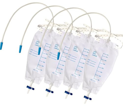 Sacca per Urina da Gamba - 4 Pezzi 750ml con Valvola Anti-Riflusso e Cinghie - Igienico e Pratico per Cure e Incontinenza