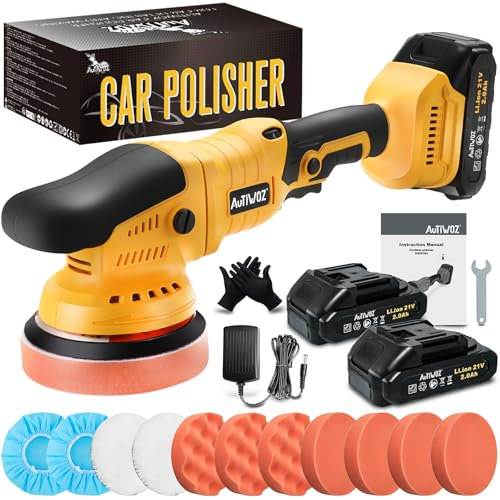 AUTIWOZ Cordless Car Polisher Buffer Sander Battery Polishing Machine Dual Action 5inch Polishing Pads Polish Kit for Car Polishing Buffing Sanding with 2*21V Batteries Variable Speeds 2800-5800RPM
