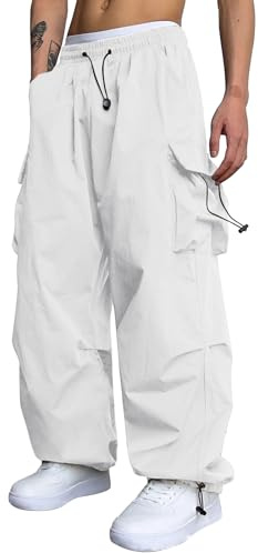 PADOLA Pantaloni Cargo Uomo a Gamba Larga Baggy Y2K Hiphop Streetwear Vita con Cordino Regolabile 4 Tasche Tessuto Traspirante e Asciugatura Rapida