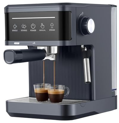 hzexun 20 Bar Macchina manuale da Caffè Espresso e Cappuccino,Caffè in Polvere o in Cialde E.S.E., Montalatte classico per Cappuccini, Serbatoio Estraibile da 1.8 L Touch Intuitivo