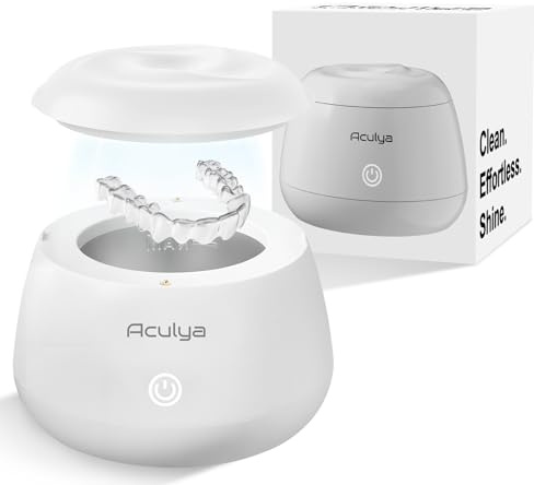 Aculya Life Ultrasonic Retainer Cleaner Machine 48 kHz Denture Cleaner 200ml Dental Cleaner Pod for Aligner Retainer, Jewelry, Night Guard, Brace, White