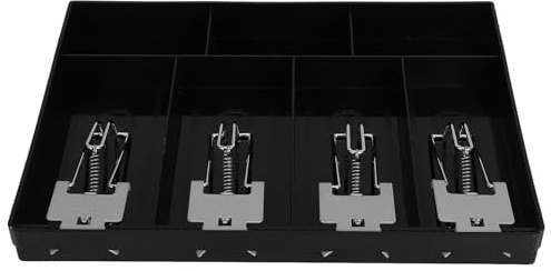 Healifty Multi-Grid Cash Tray with 4 Compartments and Metal Clips, Cash Register Insert Tray for Shops, Money Organizer Till Drawer for Office and Retail Use