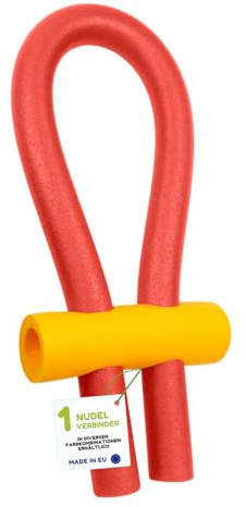 WeKo FUN Schwimmnudel Set (1x Poolnudel in Rot + 1x 6-Loch Verbinder Gelb) | 160 cm Poolnudel & Schwimmhilfe | Ø 6,5 cm Wassernudel für Kinder & Erwachsene