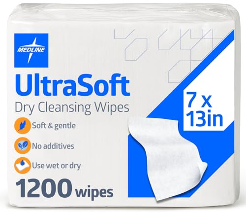 Medline Ultrasoft Dry Baby Wipes, Gentle Disposable Cleansing Cloths, 1,200 Count, Dry Wipe Size is 7 x 13 inches, Great for Sensitive Skin and can be used as Baby Washcloths, Incontinence Wipes