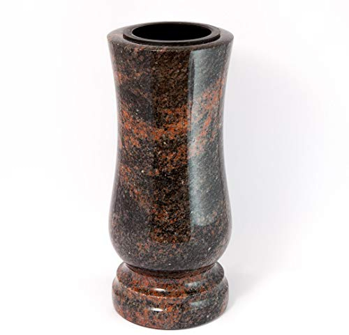Afterglow Stilvolle Grabvase aus echtem Granit Aurora India Höhe 28 cm/Ø 12 cm Grabschmuck wetterfest frostsicher Granitvase mit Kunststoffeinsatz Friedhofsvase