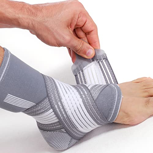 Neotech Care Ankle Brace Support - Elastic & Breathable Fabric - Adjustable Compression Strap - For Men, Women, Youth - Left or Right Foot (Grey Colour, Size S, 1 Unit)
