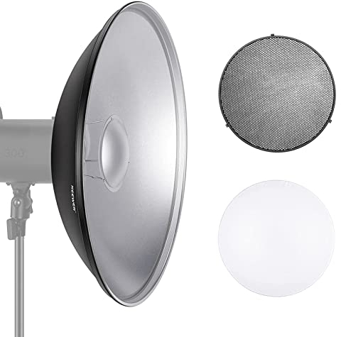 NEEWER Reflector de Montaje Bowens de Metal de 55 cm con difusor Blanco, Rejilla de Panal para luz de Video estroboscópica Compatible con Godox AD600 NEEWER CB60 Q4 Vision 4 S101 Series, NK-NARC22