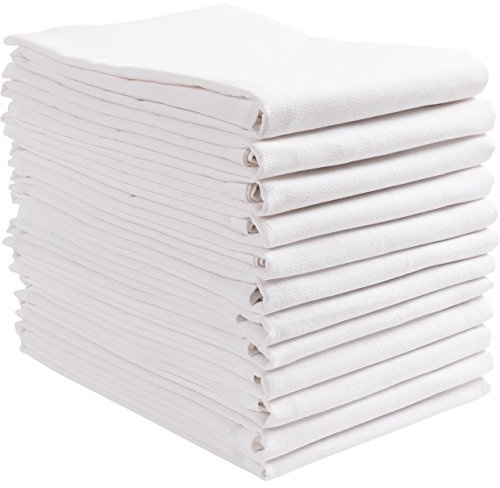 KAF Home Set of 12 White Flat Flour Sack Embroidery/Craft Kitchen Towels, 100-Percent Cotton, Lightweight, Thin, Absorbent, Extra Soft (20 x 30-Inches) (White)