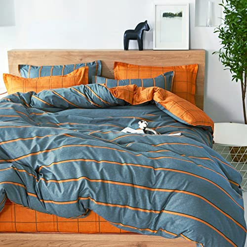 Fansu Juego de Ropa de Cama de 4 Piezas, LlanoImpresión Juego de Fundas de Edredón Incluye 1 Funda Nórdica y 1 Sábana encimera 2 Funda de Almohada (135x200cm,Rayas Naranjas)