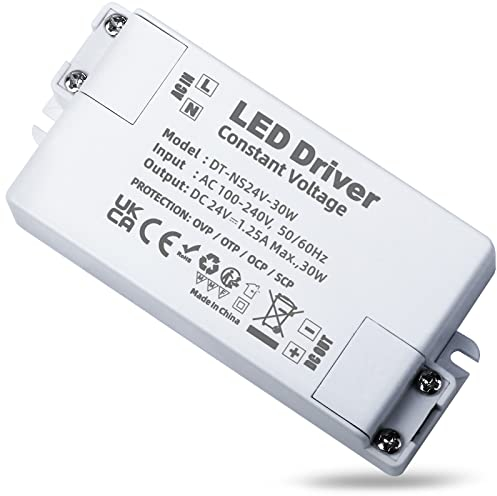 REYLAX LED Trafo 24V 30W, LED Treiber 1.25A, LED Netzteil Trafo 230V auf 24V Transformator AC zu DC Schalt Niedervolttrafo, Konstantspannungs Driver für Led Beleuchtungen, Nicht Dimmbar