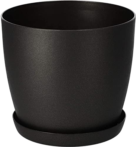 B2C Flower Pots 6 Colours 8 sizes Matt Plastic Plant Pots Planter + Saucer Tray Deco (Black Graphite Matt, 12 cm)