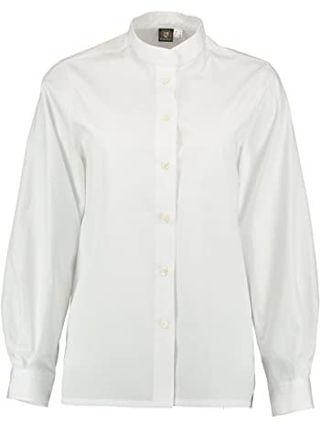 OS Trachten Damen Bluse Langarm Trachtenbluse mit Stehkragen Stinas, Größe:42, Farbe:weiß
