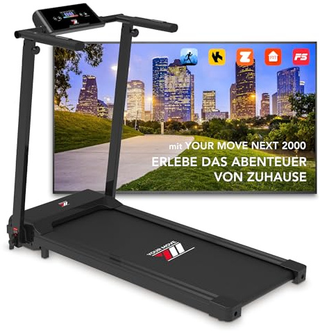 YM Cinta De Correr Eléctrica Plegable 12 km/h, Alfombra de Correr Maxi (42 cm), Marco Reforzado, App Bluetooth Kinomap Zwift Bitgym, Ahorra Espacio, 12 Programas, Mod. Next 2000 Your Move, Asistencia