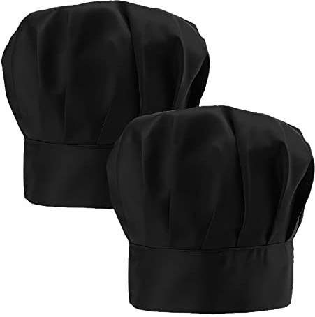 KBNIAN Gorro Cocinero, 2 Piezas de Gorro de Chef Ajustable con Goma Elástica Sombrero de Chef de Algodón Sombrero de Cocinero Gorro de Panadero Gorro para Cocina Restaurante Hotel (Negro)