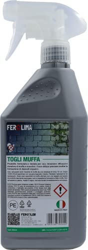 FERQLIMA Antimuffa Toglimuffa Igienizzante a Spray per Interni ed Esterni, Rimuove Muffa, Batteri, Alghe, Muschi, Perfetto per Cucine, Bagni e tutti i Posti Umidi 500 ML
