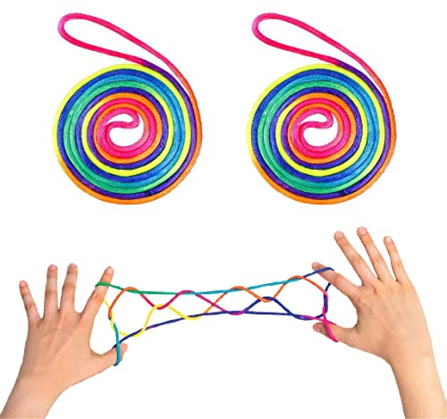 IUDWCG 2 Pcs Regenbogenseil,Schnurspiele Fingerspiele,Finger Twister Spiele,flexible Schnurspiele für Kinder,Fingerspiele für Jungen und Mädchen ab 5 Jahren,Länge 1,6m,perfekt als kleines Geschenk