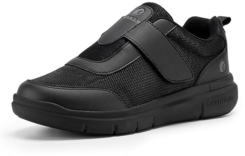 FitVille Schuhe Herren extra breit mit Klettverschluss Atmungsaktive Hausschuhe mit herausnehmbare Innensohle Diabetiker Walkingschuhe Schwarz größe 42