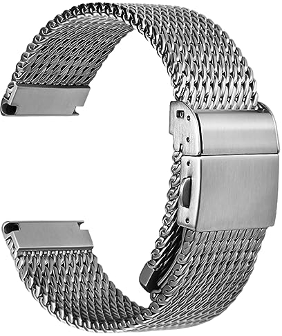REZERO Edelstahl-Uhrenarmbänder, 316L Milanaise Stahl Mesh-Uhrenarmband, Metall-Armband für Uhr 19/20/21/22/24mm, Galvanisierter Schwarz/Gebürsteter Silber für Herren, Damen