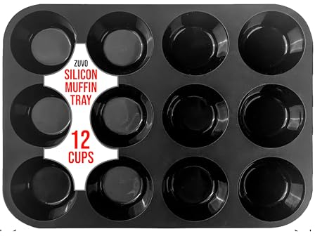 Zuvo Silicon Muffin Tray 12 Cups - Non Stick Black Baking Mold for Cupcakes and Brownies (23x31cm) - Perfect Baking Tray