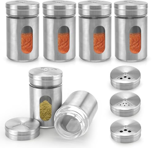 6 Barattoli per Spezie Con Inserto per Spargimento, Portaspezie in Acciaio Inox, Mini Spargitore, Contenitore e Organizzatore per Spezie