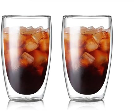 SCJHMY Set of 2 Double Wall Glass Coffee Mugs (15oz) - Insulated Clear Borosilicate Glass Cups for Latte, Cappuccino, Tea, and Espresso - Heat Resistant Glassware Gift for Christmas & Birthday