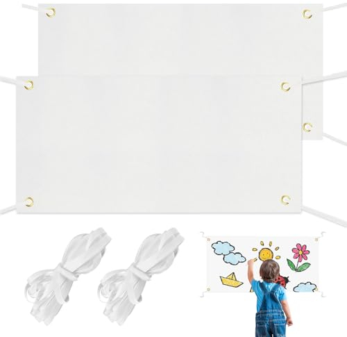 HESUSUSI 2 sets Blanko Banner Weiß, 180 X 100cm Banner Blanko Leinwand Banner Weiß Zum Bemalen Großes Leeres Banner Mit 6m Hängendem Seil für Diy Painting Geburtstag Weihnachten Aktivitäten Display