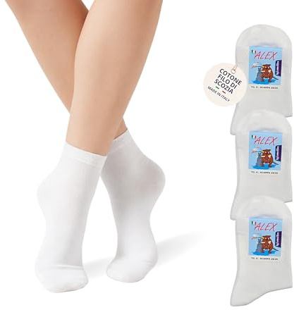 LEON D'ORO Calze Bambino COTONE LEGGERO Calzini Bambino FILO DI SCOZIA Made in Italy (IT, Numero, 26, 29, Bianco 3 Paia Corto)