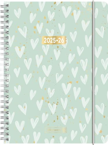BRUNNEN Schülerkalender (2025/2026) Hearts, 2 Seiten = 1 Woche, A5, 208 Seiten, PP-Umschlag, mint