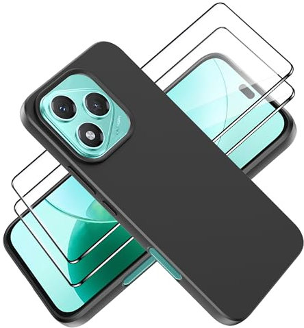 Tieeyivv Funda para Honor 400 Lite Cover con Protector de Pantalla Cristal Vidrio Templado Matte TPU Soft Incorporado Cover Anti-rayones, Antigolpes Anti-Amarilleo Protección - Negro