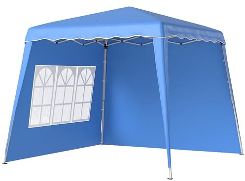 Outsunny Carpa Plegable Pop-up 3x3 m Cenador Pabellón de Jardín con 2 Paredes Laterales Altura Ajustable y Bolsa de Transporte Protección UV50+ Impermeable Gazebo para Camping Fiestas Exterior Azul